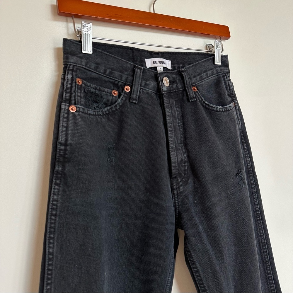 Re/Done High Rise Loose Jeans Washed Black with Rips Size 26 - Picture 5 of 11